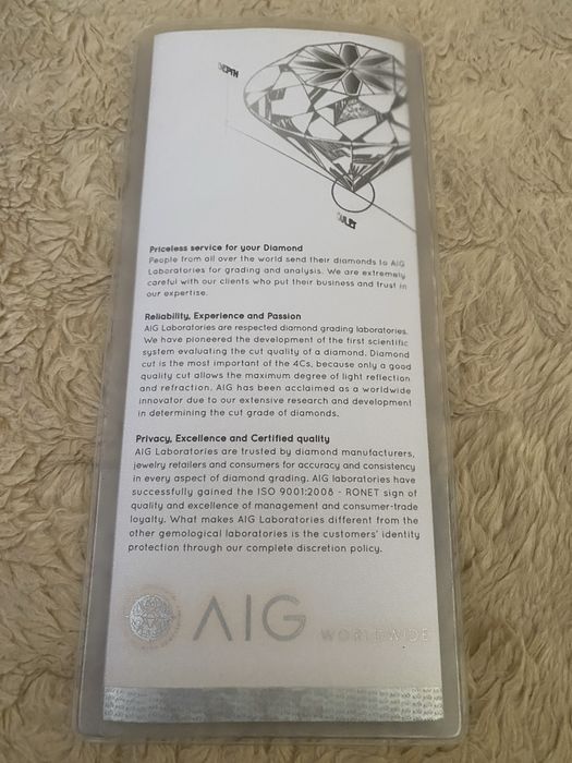 Naturalny diament 0.49 CT, certyfikat AIG