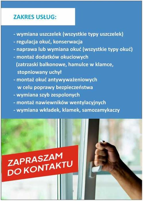 Naprawa serwis Okien drzwi Regulacja konserwacja Renowacja