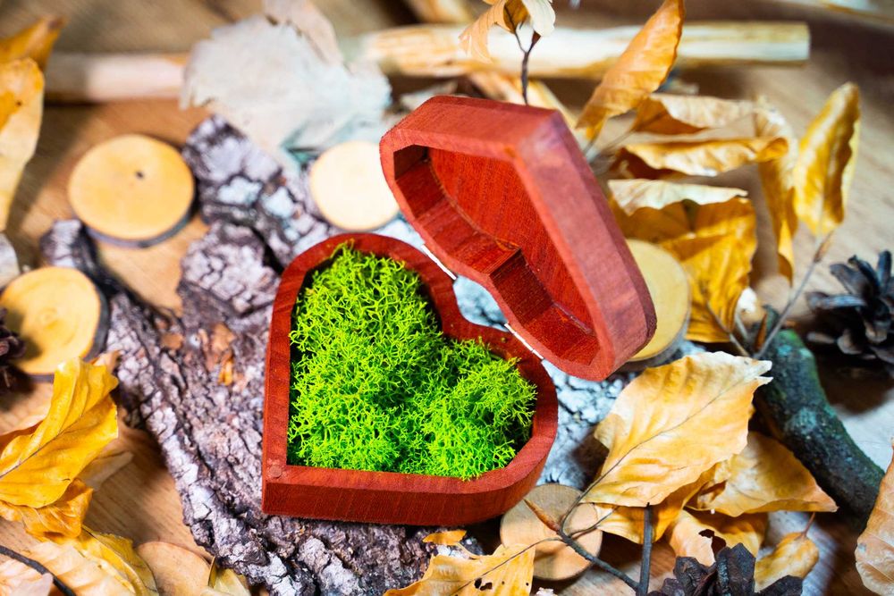 Pudełko Drewniane Serce na Obrączki Ślub Mahoń