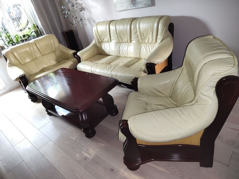 Komplet wypoczynkowy skórzany 3,2,1