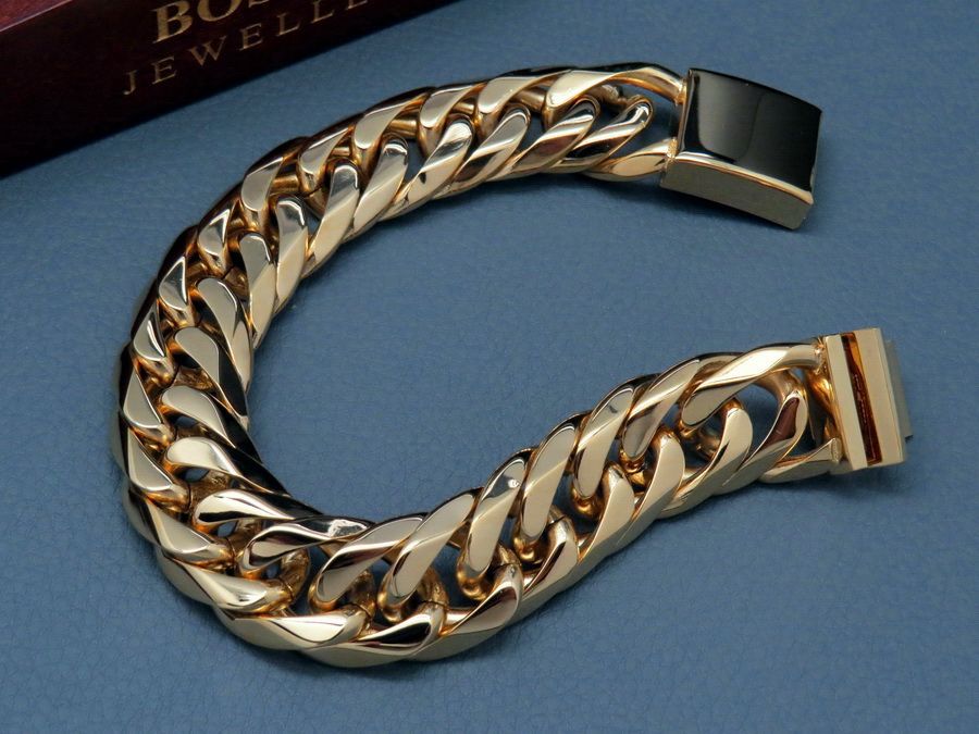 MEGA GRUBA ZŁOTA bransoleta MĘSKA STAL chirurgiczna 316L 19 mm OKAZJA