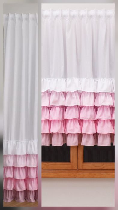 2 firany/zasłony z mikrofibry z falbanami