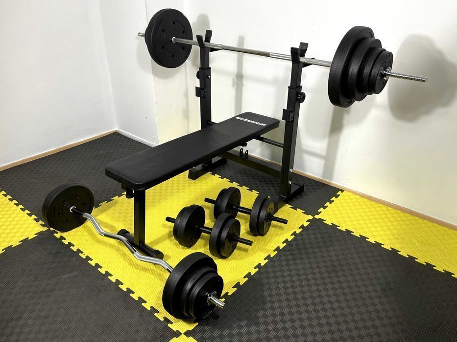 Zestaw Do Ćwiczeń 126kg Domowa Siłownia Ławeczka Atlas Sprzęt Siłowy