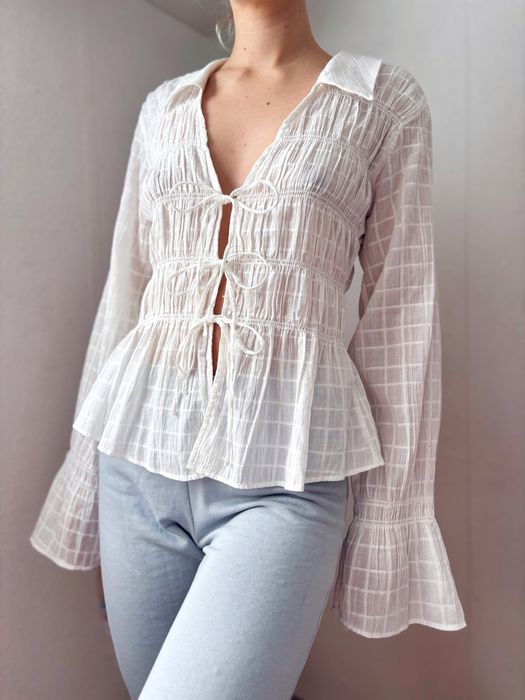 Biała marszczona bawełniana koszula nowa z metkami urocza Bershka