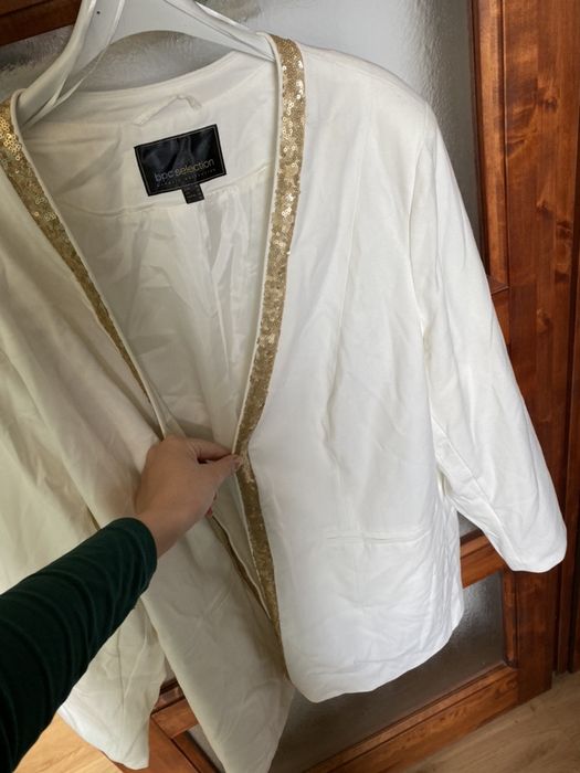 Nowa marynarka blezer biała cekinki złote 54 7XL duży rozmiar XXL
