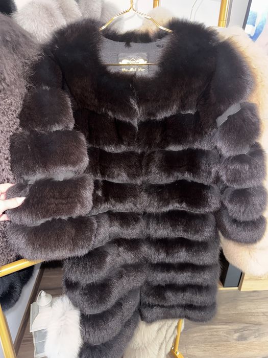 Futro z lisa czarnego płaszcz nowe xs/s 3 w 1 naturalne kamizelka
