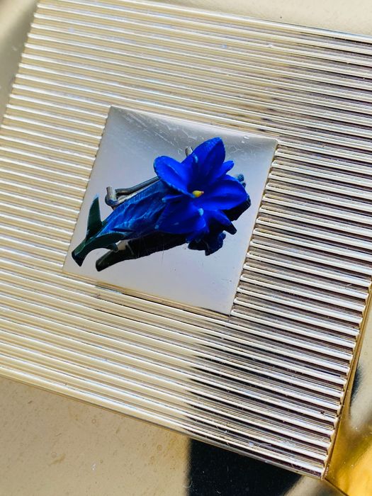 Retro stara broszka angielska lata 40 te niebieski kwiatek unikat