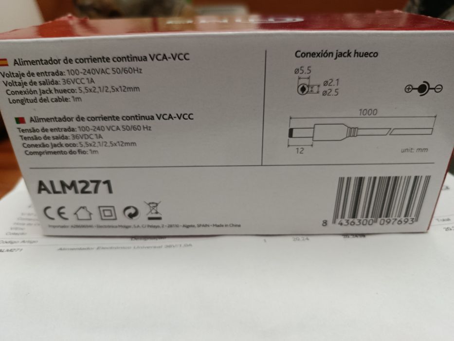 Carregador 36V 1000mA