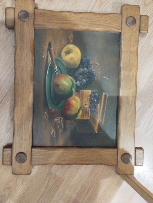 Obraz Martwa natura w dębowej ramie z podpisem
