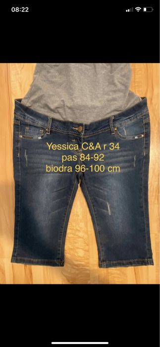Yessica 34 ciążowe dżinsowe jeansowe szorty krótkie spodenki bermudy
