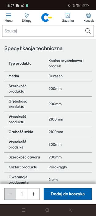 Kabina prysznicowa 90 cm