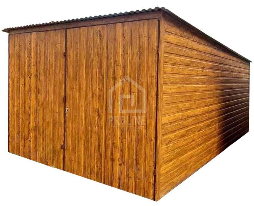 Garaż blaszany 3x5m brama dwuskrzydło drewnopodobny spad w tył PLG249