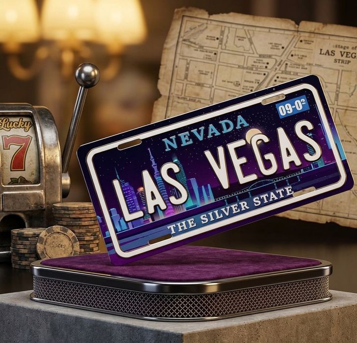 Плакат постер на металле Номерной знак LAS VEGAS (Невада) 30х15 см