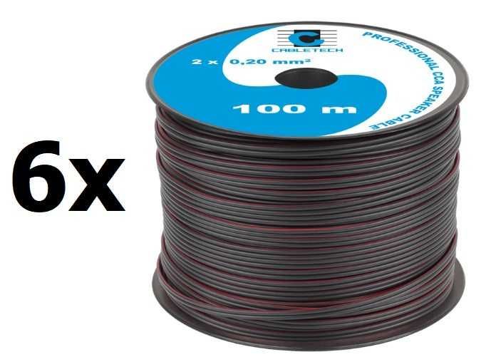 Kabel głośnikowy czarny CCA 2x0,2mm² 100m - 6 rolek