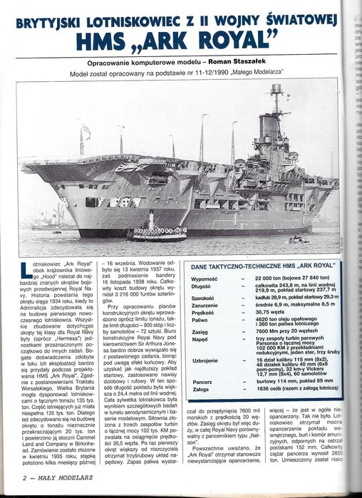 Mały Modelarz 7-8-9 2011 HMS ARK ROYAL lotniskowiec - model 1:300