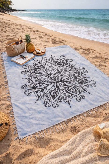 Gigantyczny  Koc Plażowy XL 200×200 Bawełna BOHO MANDALA