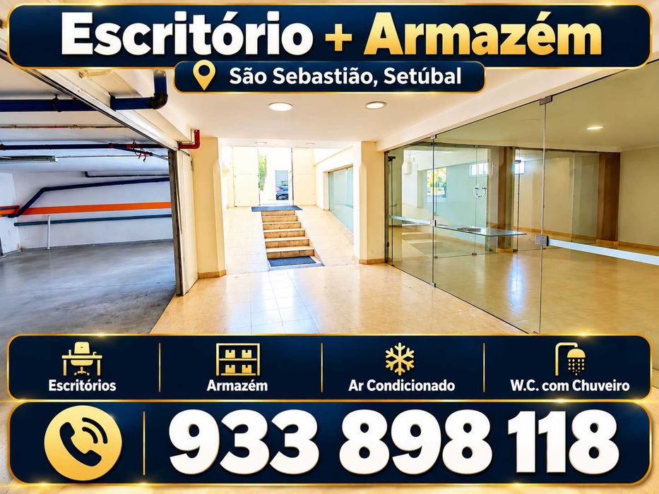 Espaço Multiusos 253m² em São Sebastião, Setúbal | Escritórios + Ar Condicionado + W.C. com Chuveiro + Armazém