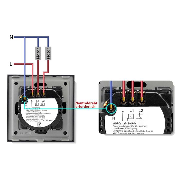 Włącznik żaluzjowy sterowanie rolet szklany czarny WIFI TUYA