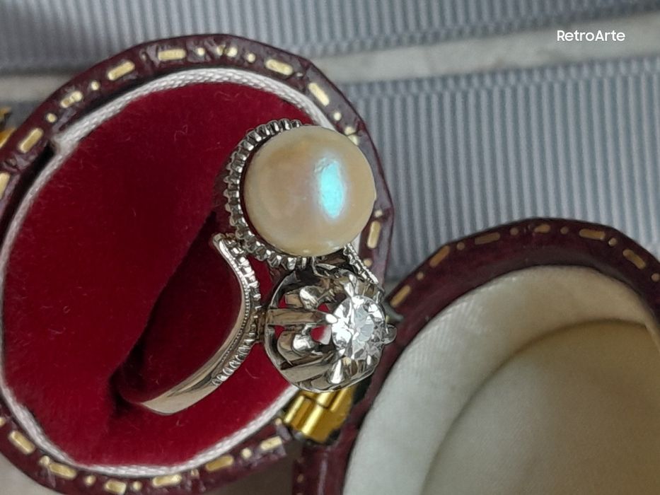 R.10 Antyk Pierścionek 5.9g Złoto 750 Platyna Diament Akoya WYCENA 7500zł