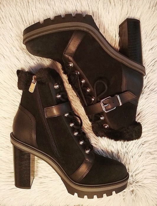 Ocieplane botki Tommy Hilfiger skóra naturalna i futerko rozmiar 40