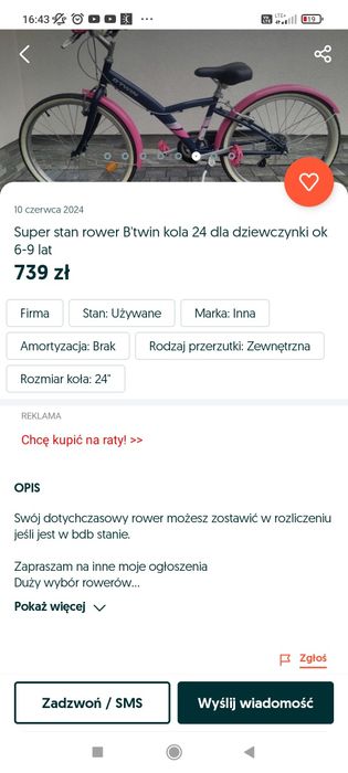 B'twin koła 24 dla dziewczynki 6-10 lat