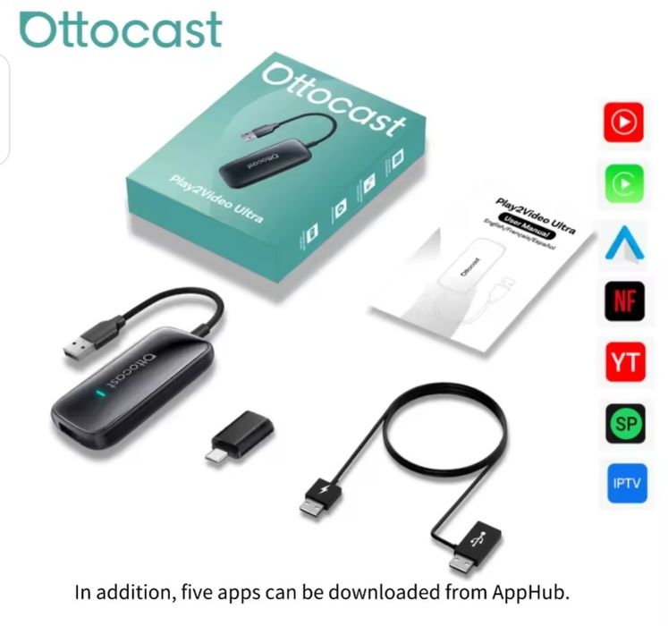 OTTOCAST Play2Video Pro Adaptador Carplay Android Auto  SEM FIOS novo