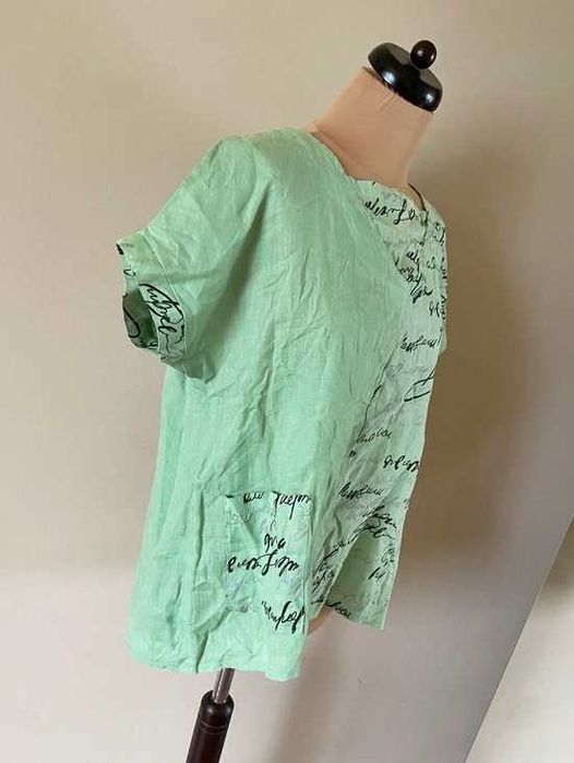 Xxl 44 46 bluzka pistacjowa zielona len linien modna oversize +size