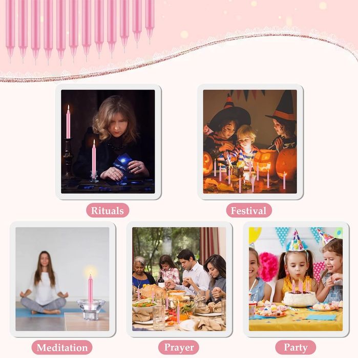 Luckwaii Różowe Świece Stożkowe, 20 Szt. 15 cm, Dekoracyjne