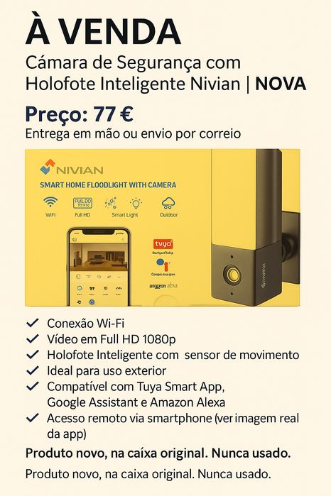 Câmara Wi-Fi Nivian Full HD com Luz e Sensor