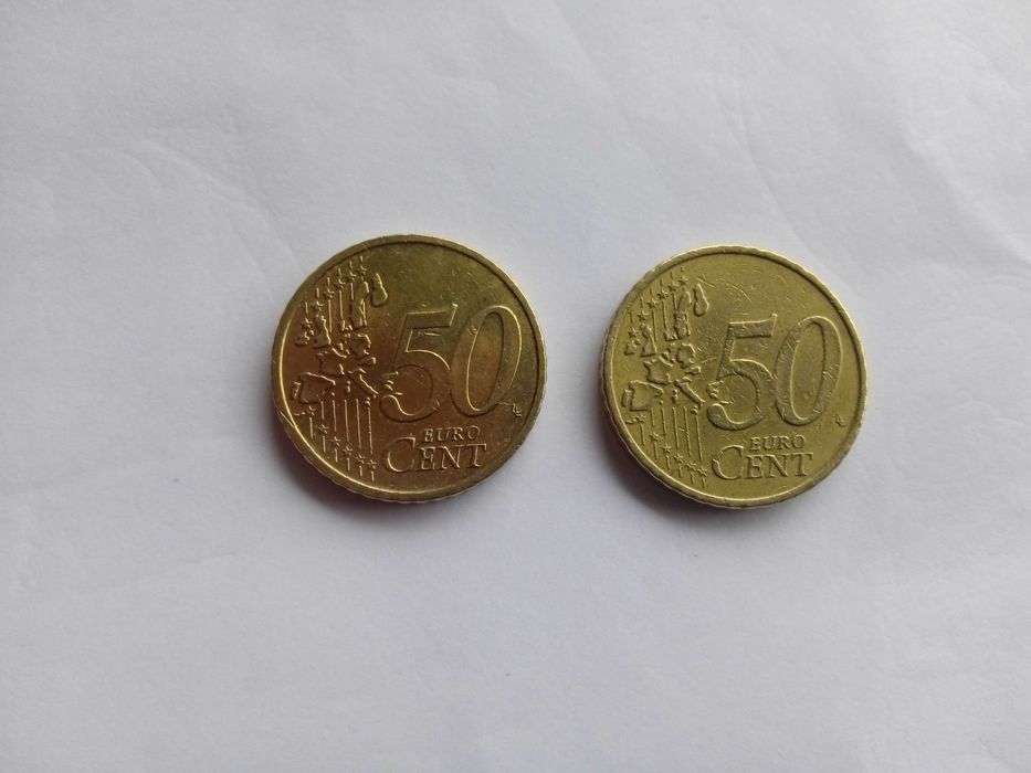 Moeda de 50 cêntimos, Áustria, 2003, erro de gravação/excesso de metal