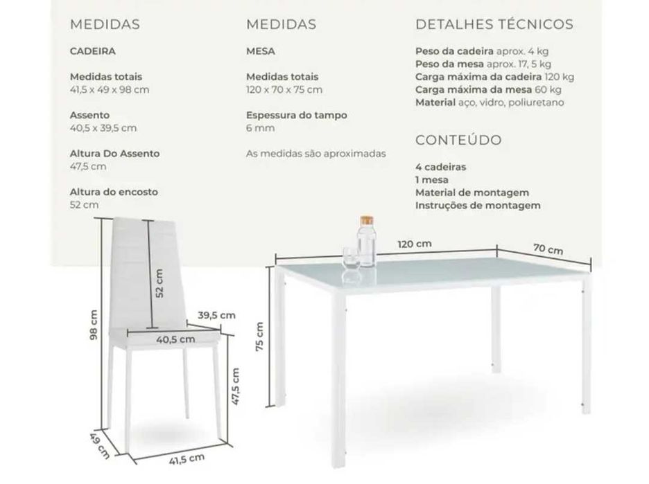 Mesa de jantar e 4 cadeiras