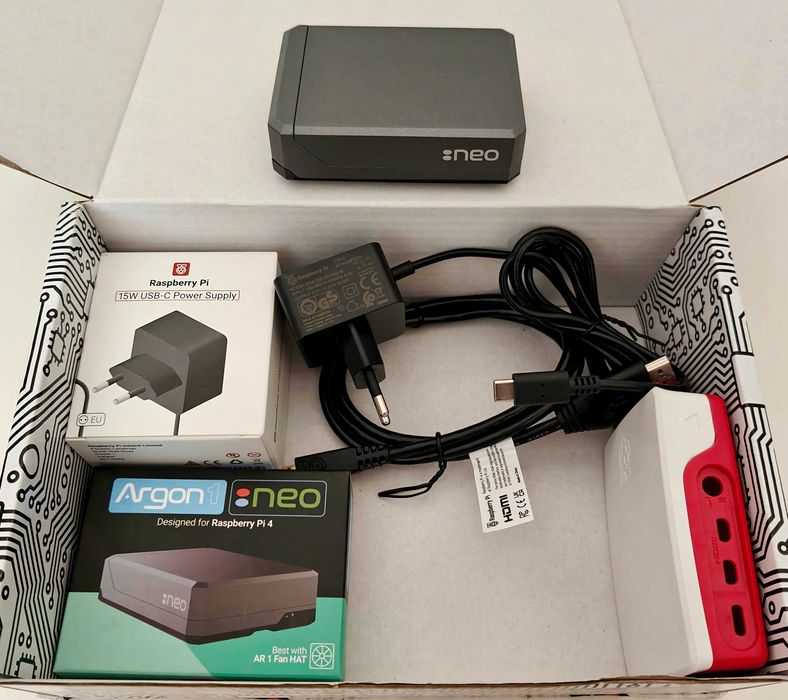 Raspberry Pi 4B 8GB + akcesoria (Argon Neo, HDMI, zasilacz, 64GB SD) – gotowy zestaw Home Assistant, serwer, NAS, Docker