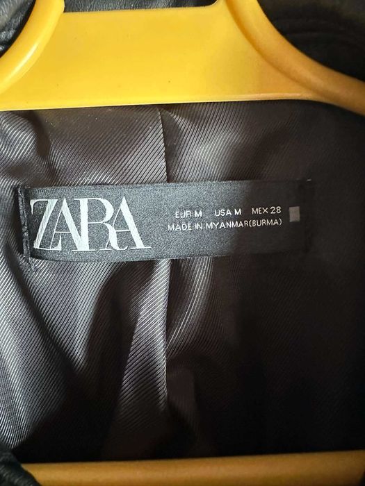 casaco cabedal Zara M blusao biker efeito pele mulher preto