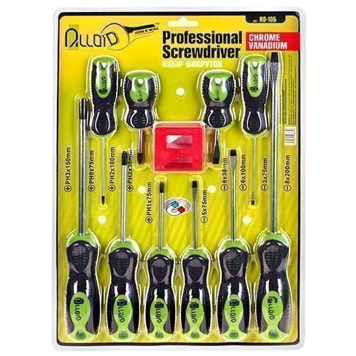 Набір викруток хрест та шліц, 10 предм Alloid НО-10Б, отвертки
