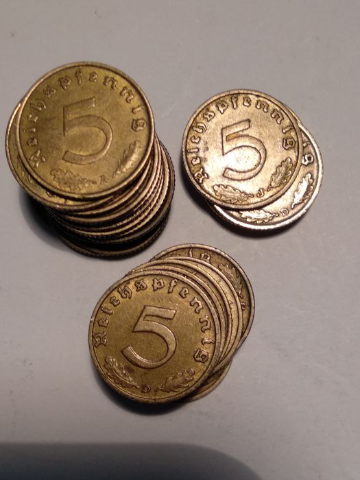 Moedas 5 Reichspfennig 1937 e 1938 Bronze c/ suástica Alemanha