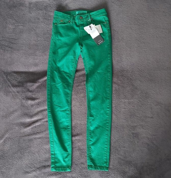 Zielone dżinsy jeansy rurki Stradivarius 34 efekt push up wysoki stan