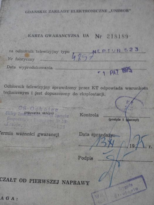 Neptun 623 Unitra Unimor - instrukcja, schemat i karta gwarancyjna