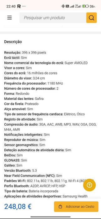 Samsung - Smartwatch Galaxy Fe - Sm- R861