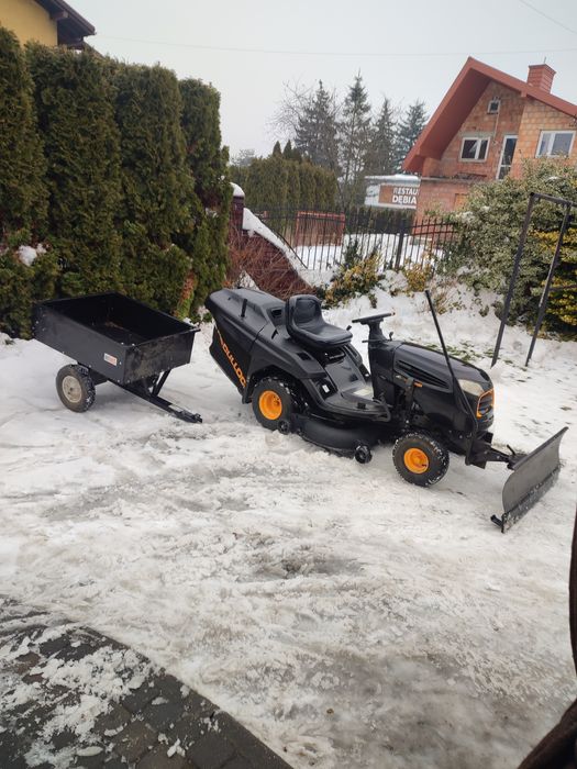 Kosiarka traktorek McCulloch 15.5 Briggs+pług+przyczepka+łańcuchy