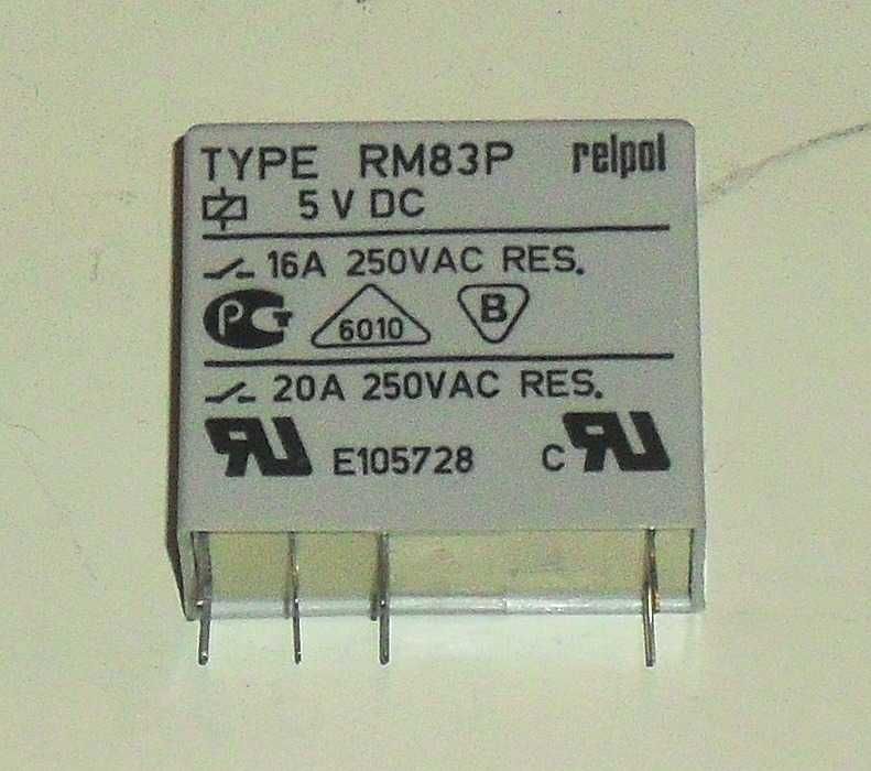 Przekaźnik firmy RELPOL typu RM83P - 1011 - 25 - 1005, cewka 5 VDC, styki 16 A / 250 VAC