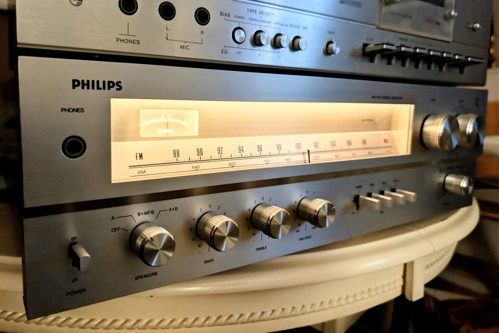 Idealny stan. Vintage Philips: Amplituner 682 + Deck N2543 (Pełny serwis, modyfikacja DIN!)
