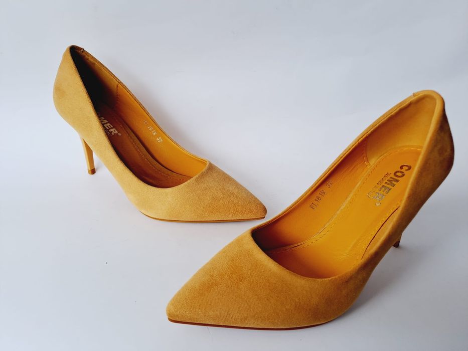 Szpilki żółte zamszowe 37