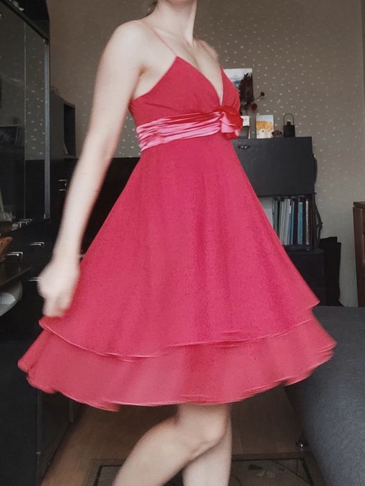 Sukienka wieczorowa koktajlowa malinowa S