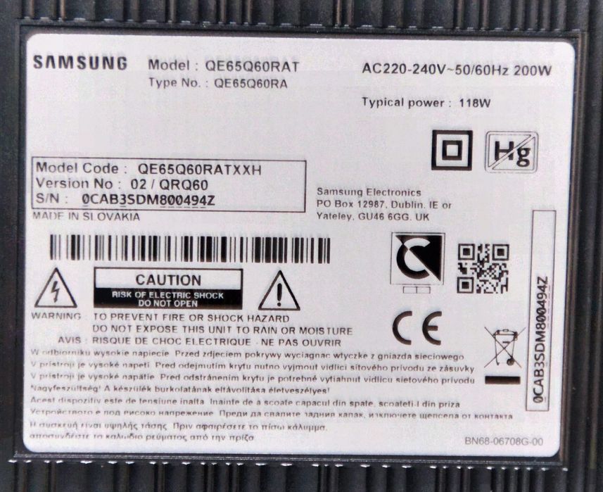 Разбитый экран Samsung 65” qe65q60rat по детально