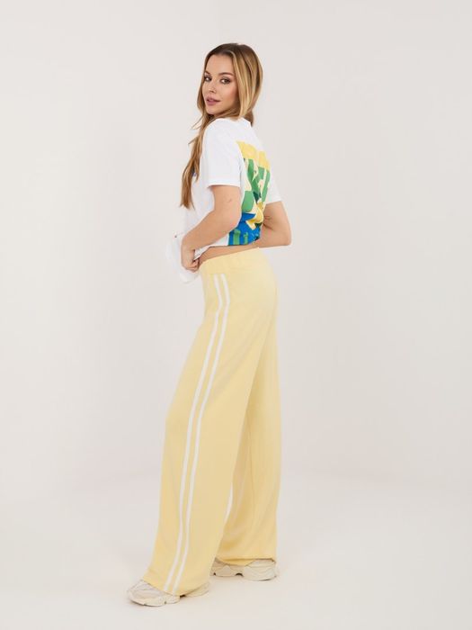 Jasnożółte Spodnie Dresowe Damskie Lampasy RELEVANCE Prosta Nogawka