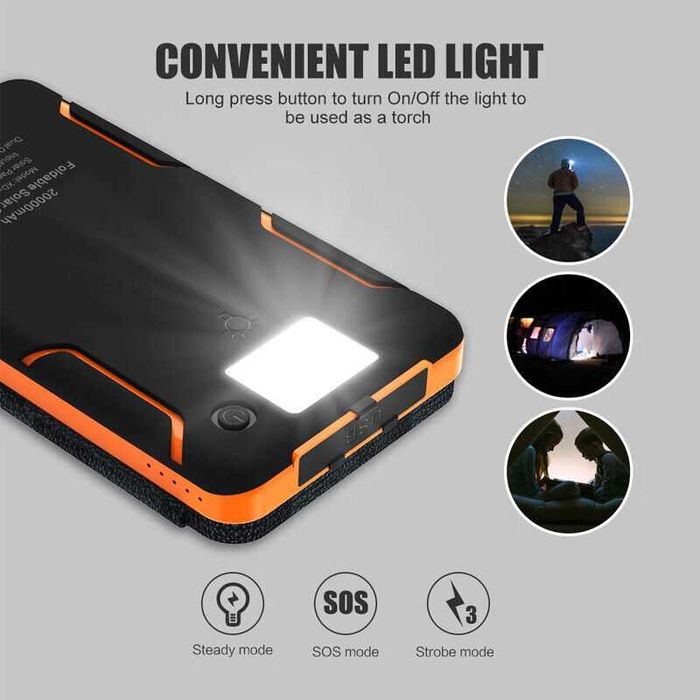 Солнечная панель-зарядка solar charger 6w + пауер банк26800+ фонарик