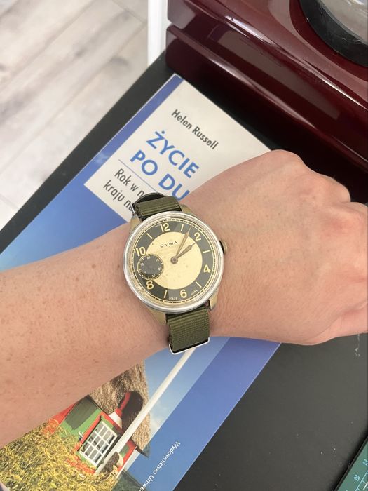 CYMA Vintage Jumbo Sector Dial • lata 40. • po przeglądzie • oryginalny • 17 Jewels
