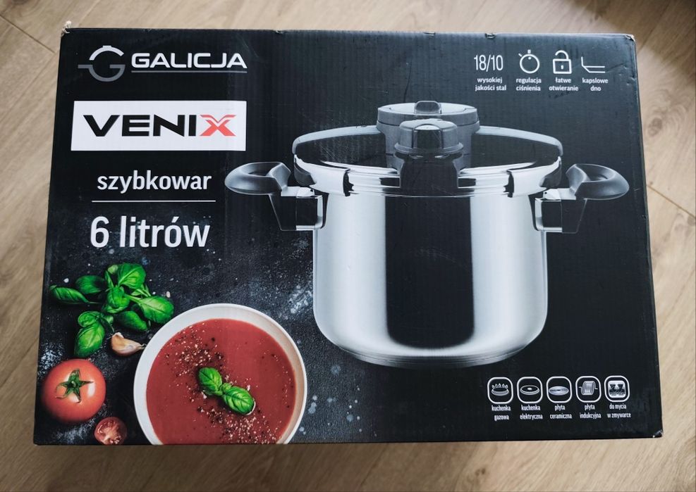 Garnek szybkowar srebrny nowy Galicja Venix 6 litrów