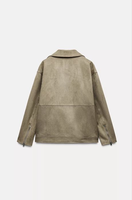 Biker jacket com efeito de camurça bege ZARA