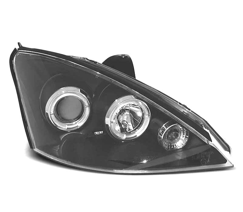 FARÓIS ANGEL EYES LED FORD FOCUS 98-03 FUNDO PRETO
